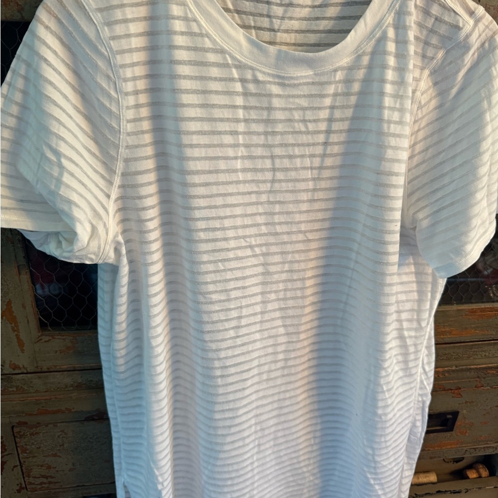 lululemon athletica White Striped Short Sleeve Tee